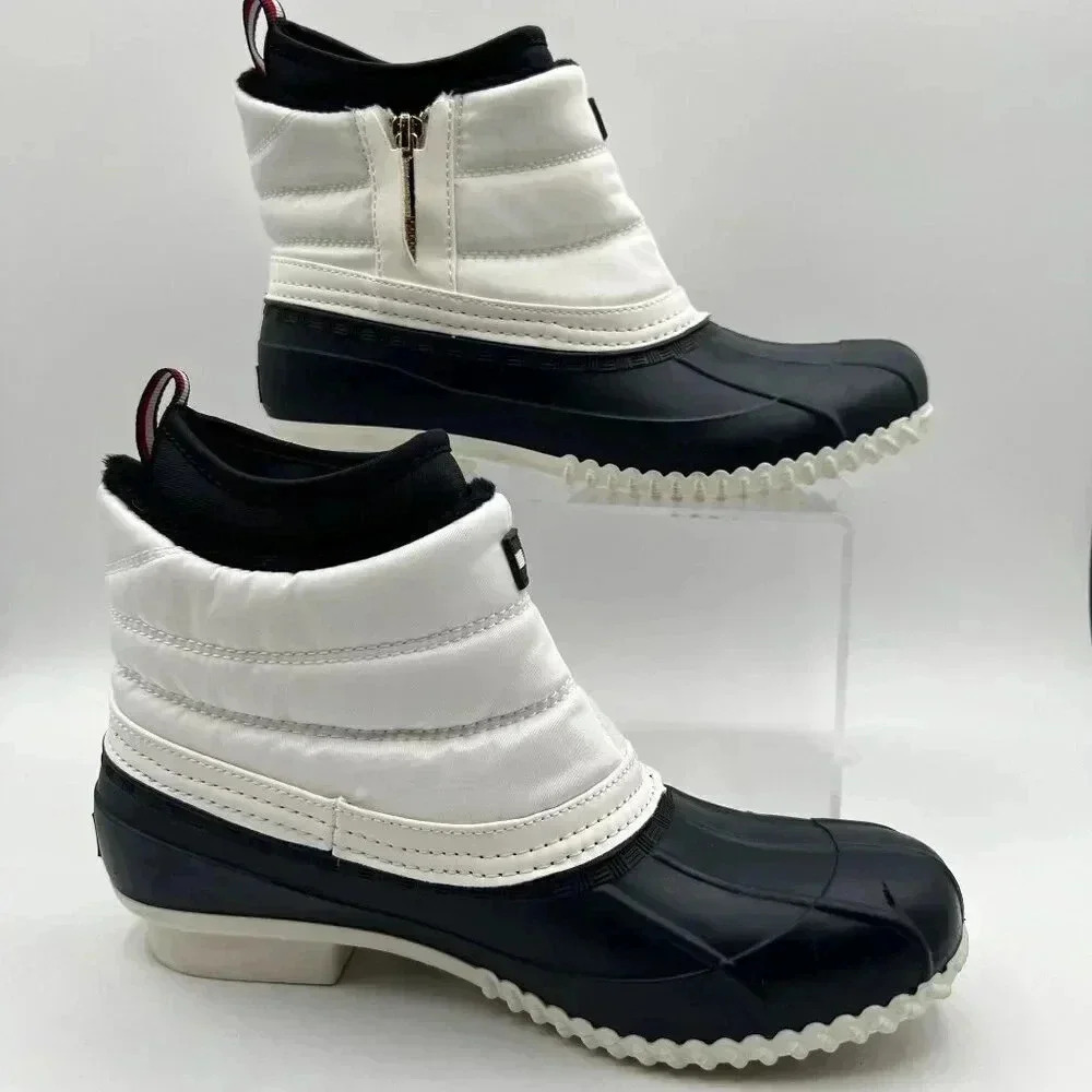 Tommy Hilfiger Womens 8 M Roana Zip Up Duck Booties Blue and white cozy classic - Picture 4 of 14
